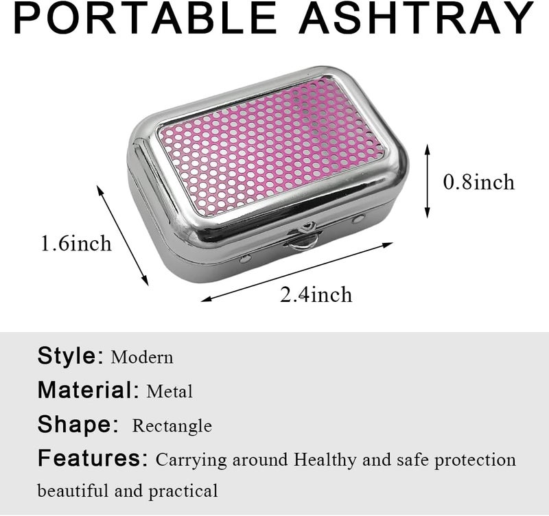 SHMZK Mini Portable Ashtrays, Metal Pocket Dustproof Car Ash Tray with Lid, Compact Square Windproof Car Cigar Ashtrays, Decorative Cigarette Snuffers Ashtray for Car Home Office (Purple) - Image 2